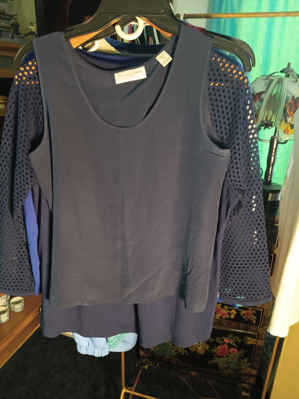 Amanda Smith Silk Navy Sleeveless Layered Top
